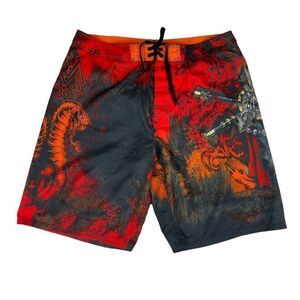 MMA Elite Swim Trunks Red Cobra Snake Graphic Men's Size Large Swimwear